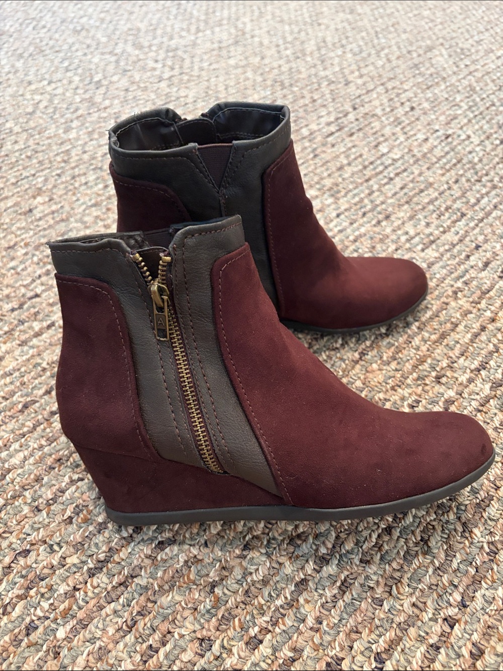 AEROSOLES Brown Faux Suede Wedge Ankle Boots